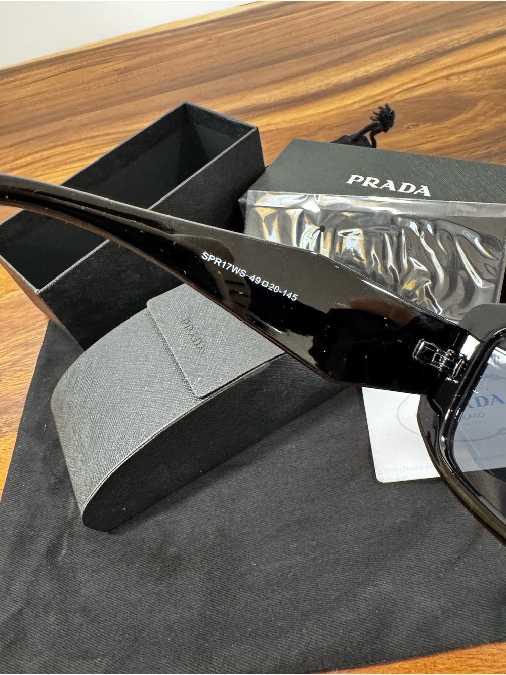 Prada Glossy Black Rectangular Sunglasses with Dark Lenses - Picture 8 of 13